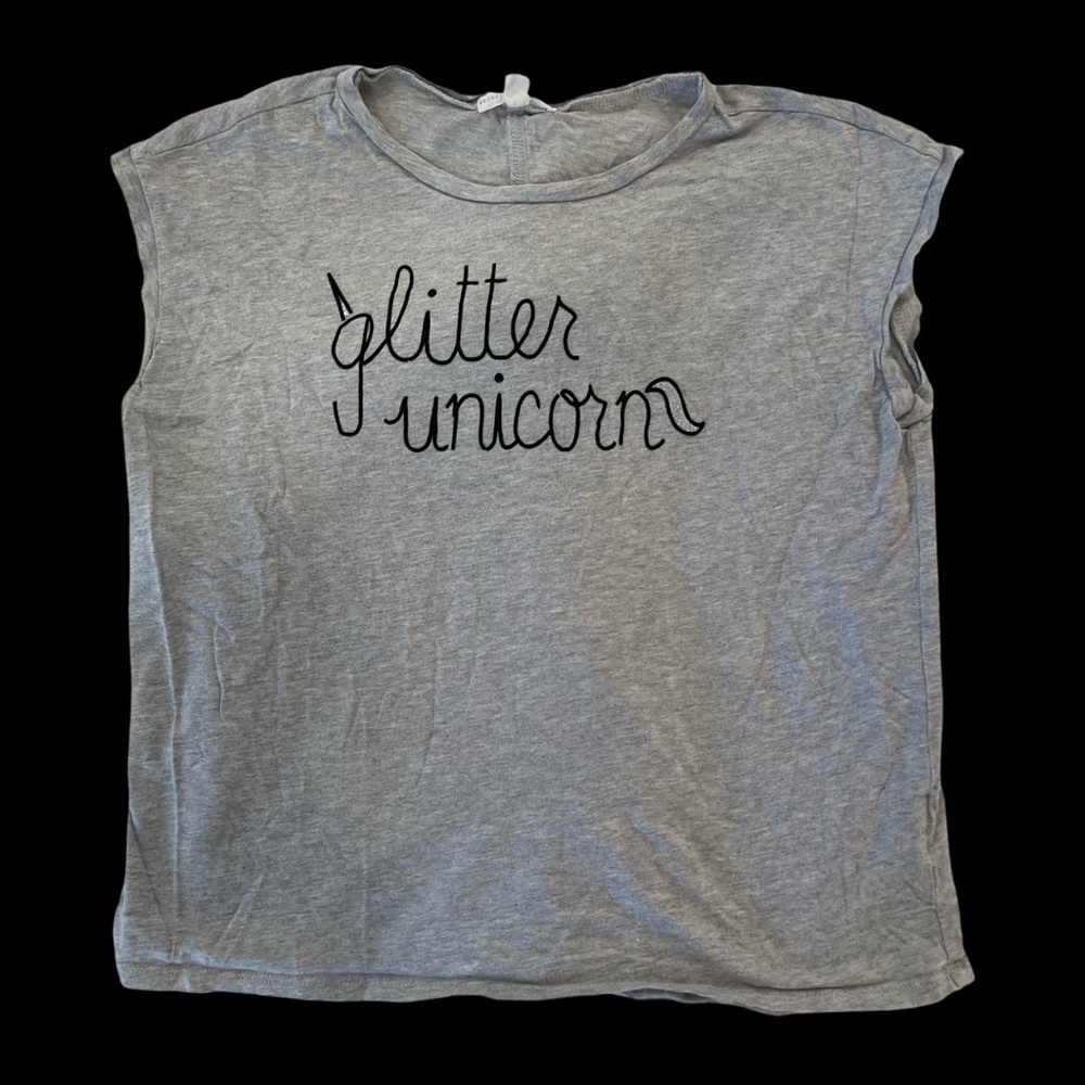 EUC Rockets of Awesome Girls 10/12 “Glitter Unicorn” Gray T-Shirt
